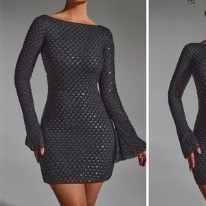 Oh Polly Black Textured Long Sleeve Dress